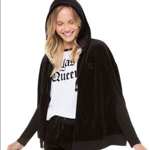 Juicy Couture black velour full zip hooded cape poncho women’s size medium